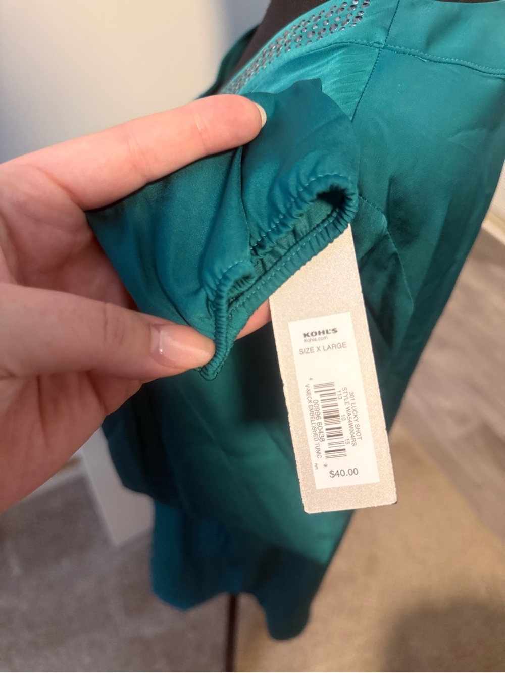 NWT V-Neck Teal Long-Sleeve Women's Blouse - Picture 4 of 5